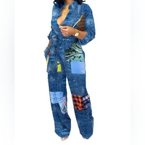 Denim pattern jumpsuit